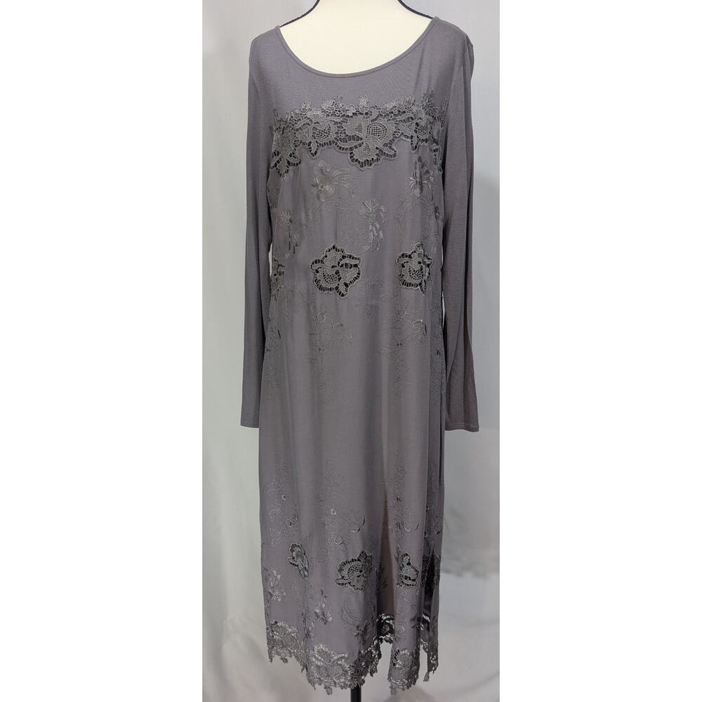 Sundance Gray Embroidered Lace Knit Long Sleeve Midi Dress Women's Size P10